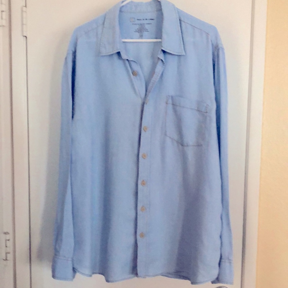 GAP Men’sXL button dwn100% linen shirt beautifBlue
